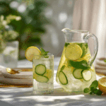 Ice water hack recipe with lemon, cucumber, and mint