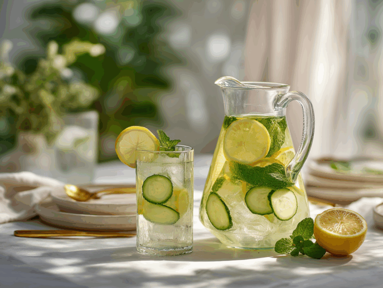 Ice water hack recipe with lemon, cucumber, and mint