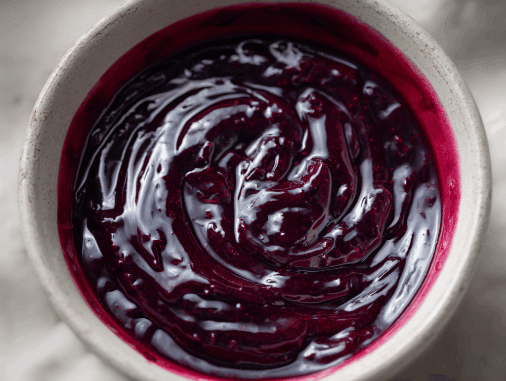Straining blueberry puree for ganache