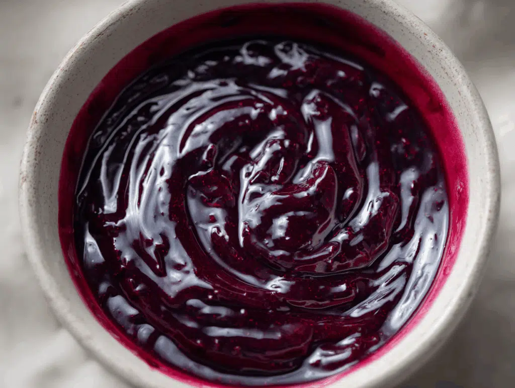 Straining blueberry puree for ganache