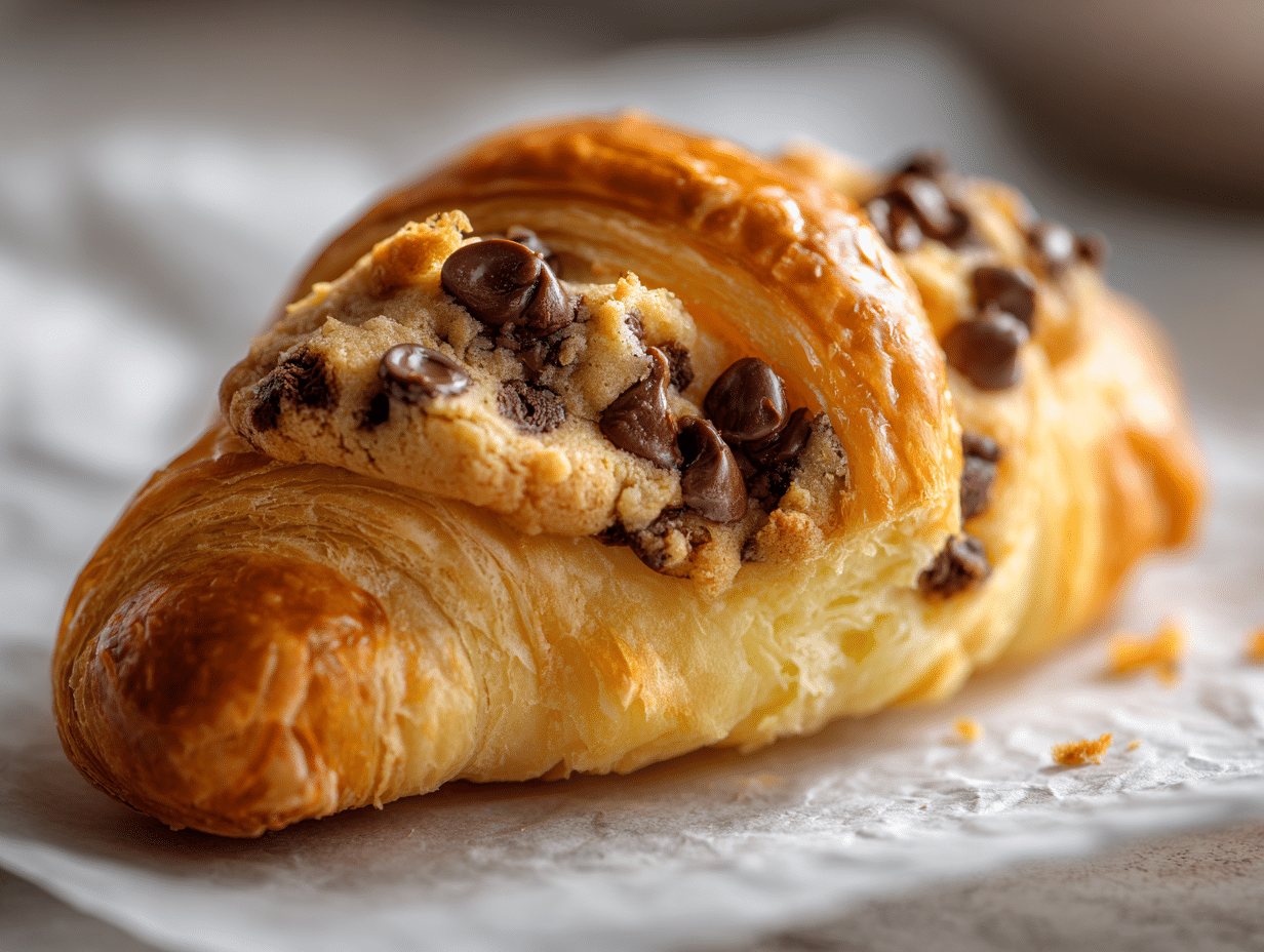 Gooey center and thick cookie layer of croissant cookie