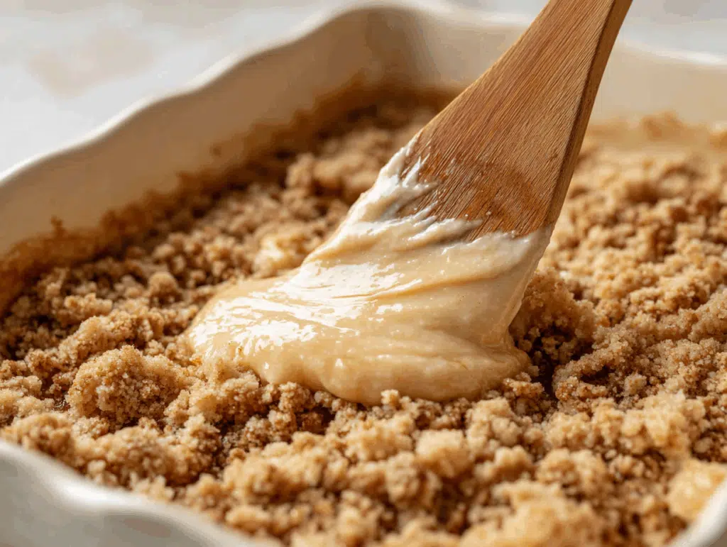 spreading sour cream cake batter in pan