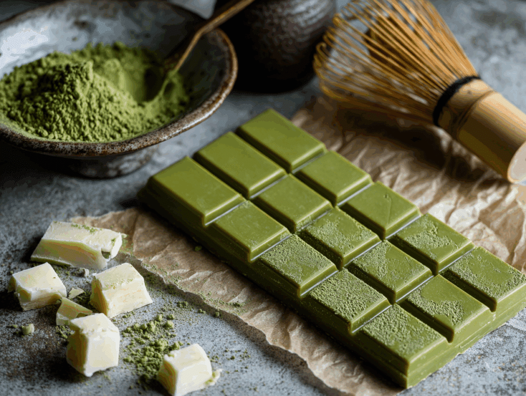 Vegan Matcha Chocolate Bar Plated