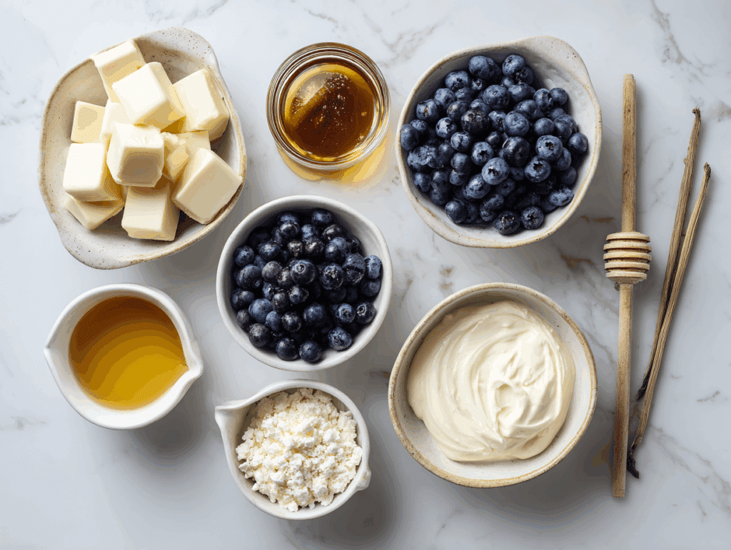 Ingredients for blueberry ganache recipe