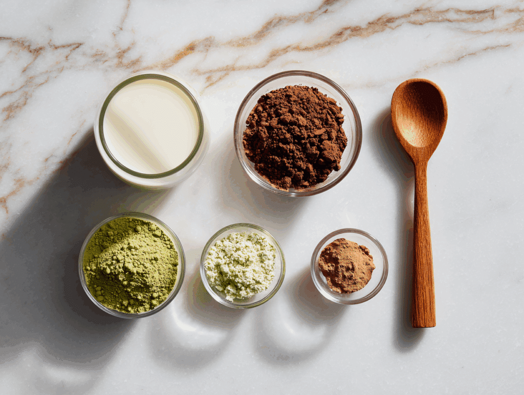 ingredients for matcha chocolate tea