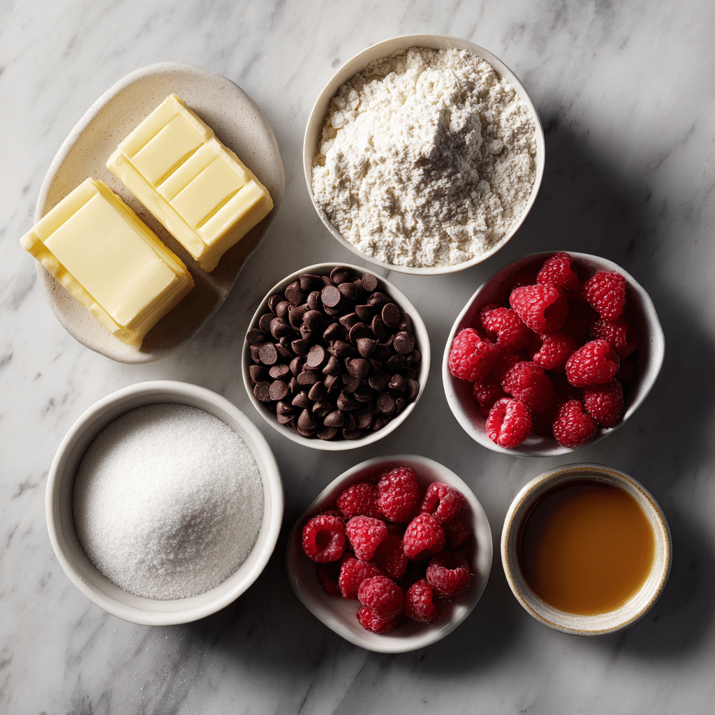 Ingredients for dark chocolate raspberry pie barsIngredients for dark chocolate raspberry pie bars