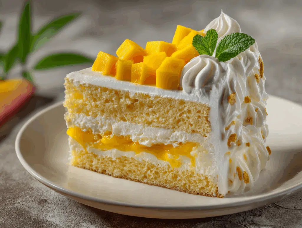 Mango cake slice with fruit filling