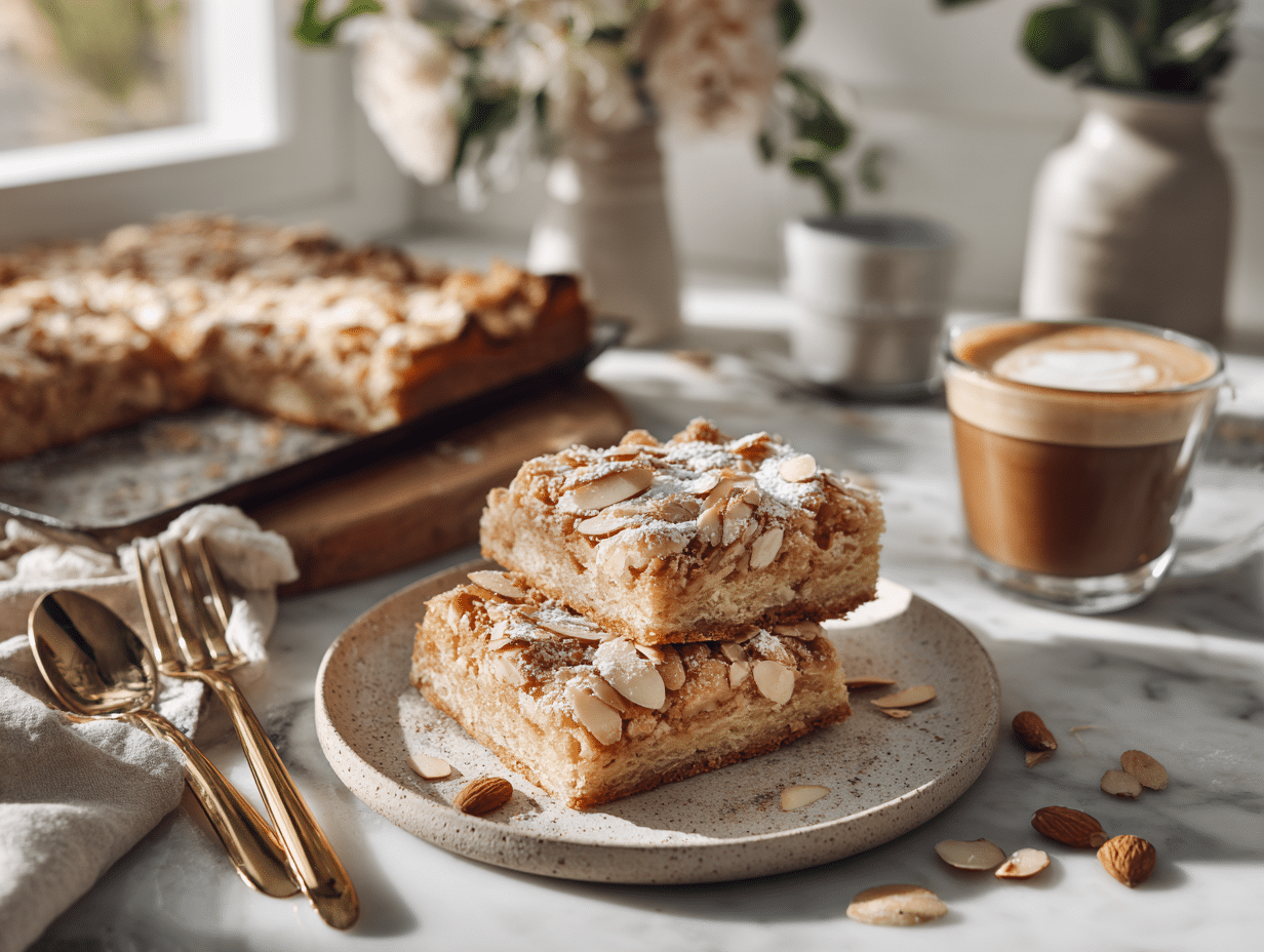 Almond croissant cookie bars and printed recipe card