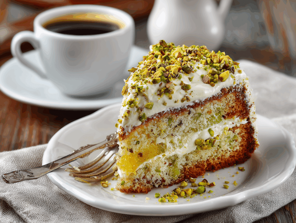 Watergate cake with pineapple and pistachio frosting