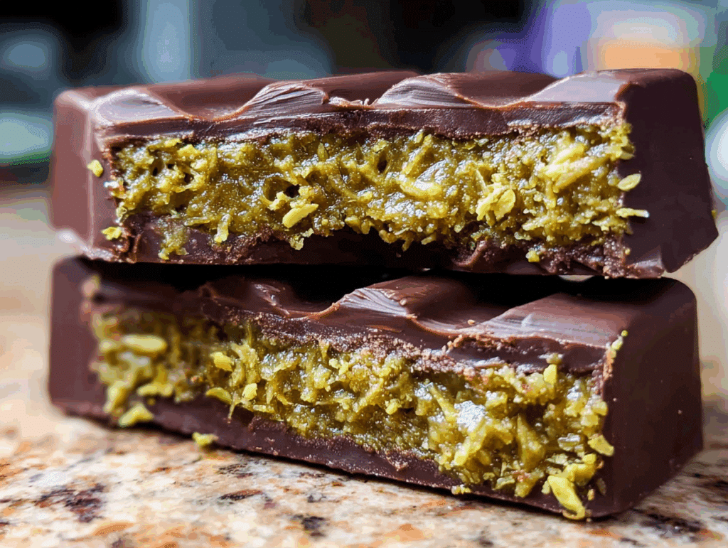 Dubai pistachio kunafa chocolate bar on dessert board