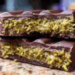 Dubai pistachio kunafa chocolate bar on dessert board
