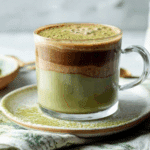 layered matcha chocolate tea in clear mug