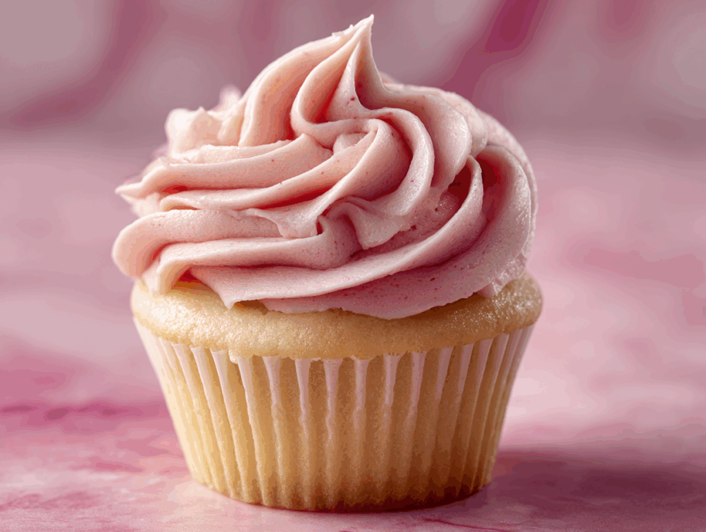 Whipped strawberry ganache on cupcakes