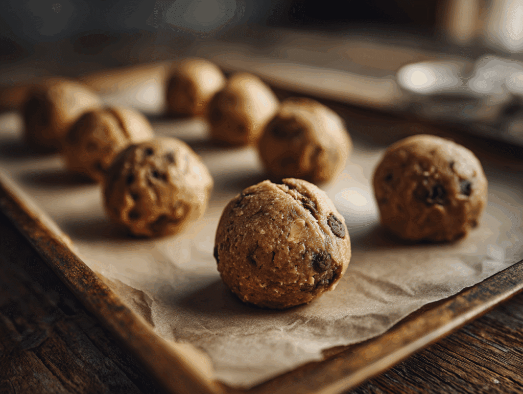Cookie dough balls filled with caramel cheesecake centers