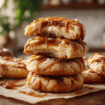 Caramel Cheesecake Cookies with Gooey Centers stacked