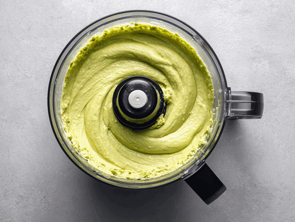 Blending avocado and eggs for chocolate brownies with avocado	Blending wet ingredients into a smooth brownie batter	