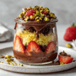 Dubai Chocolate Strawberry Cups dessert in mason jars