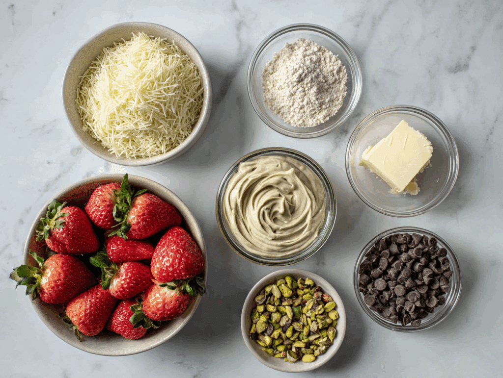 Ingredients for Dubai Chocolate Strawberry Cups