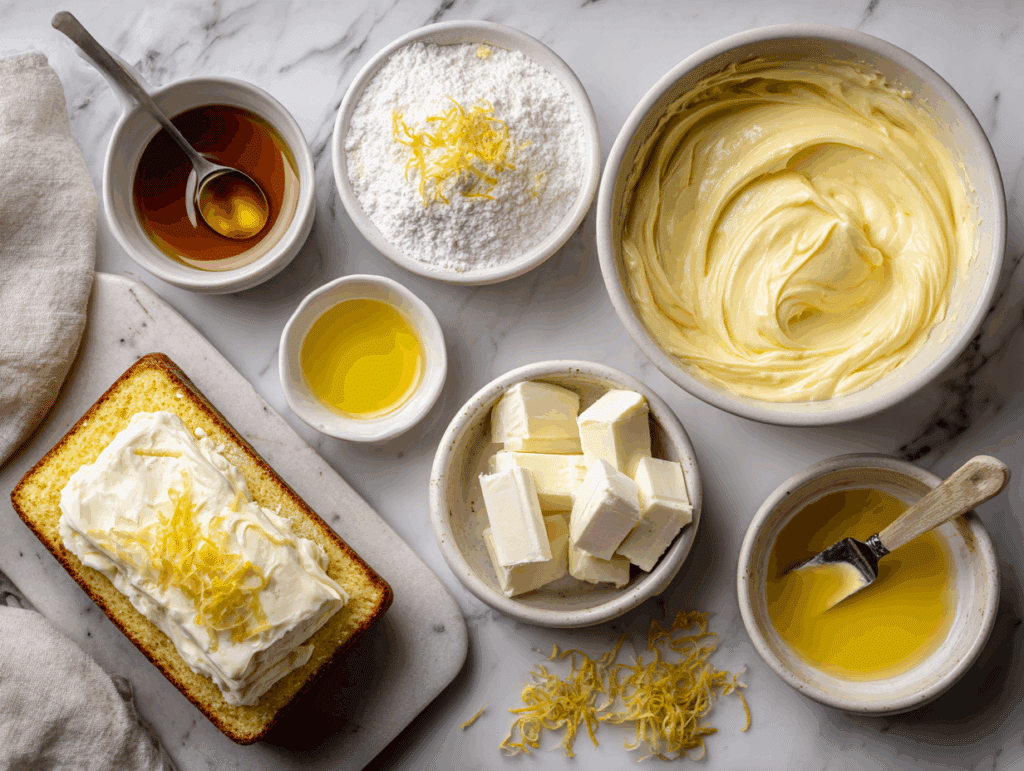 Lemon dump cake ingredients laid out
