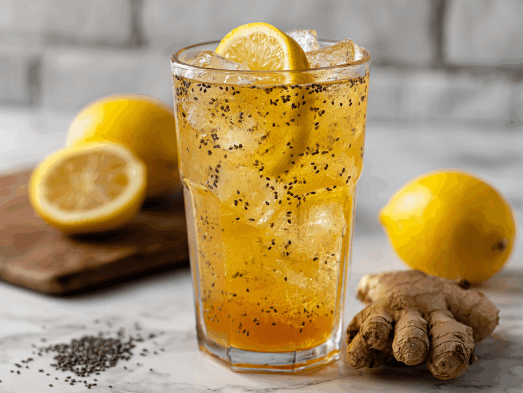Zepbound detox drink with lemon, ginger, and chia seeds