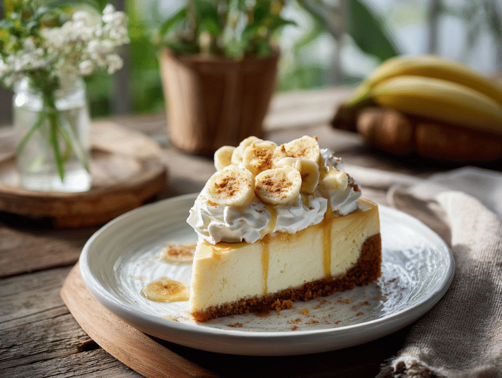 Banana cream cheesecake with whipped topping