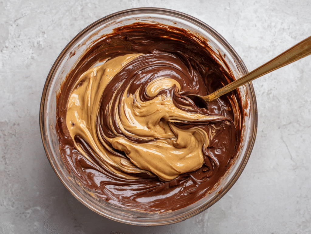Melted chocolate and peanut butter swirl