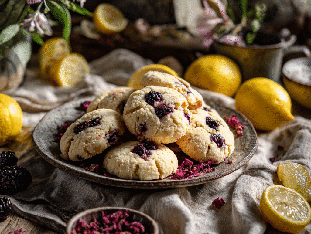 black raspberry and lemon shortbread cookies
