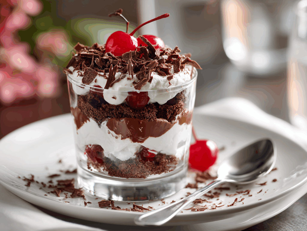 Single-serving Black Forest trifle with cherry