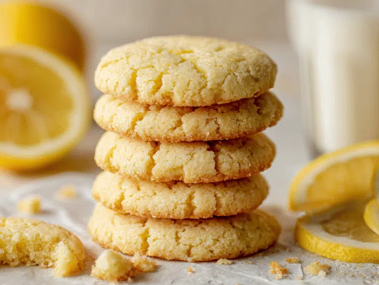 Freshly baked lemon sugar cookies with lemon zest and sugar