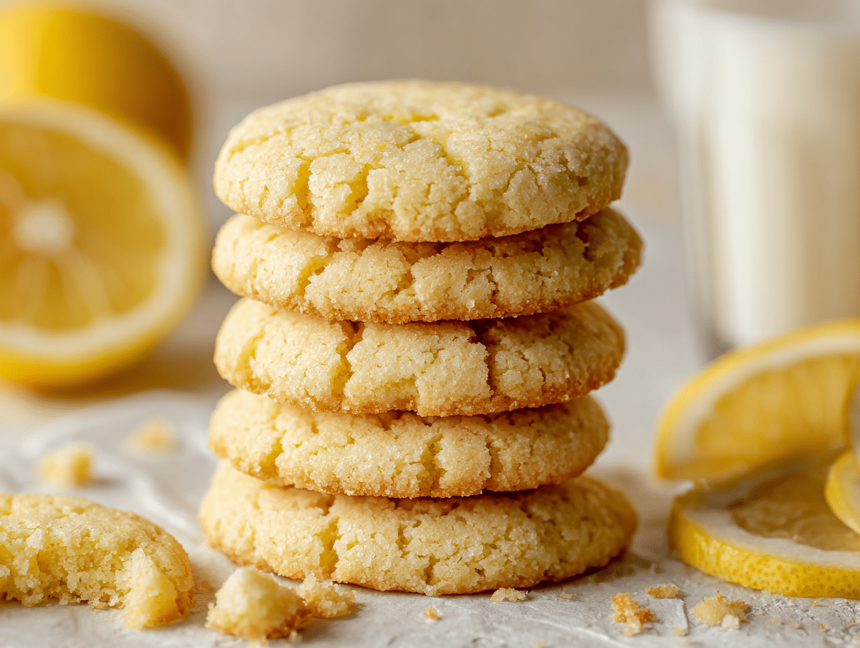 Freshly baked lemon sugar cookies with lemon zest and sugar