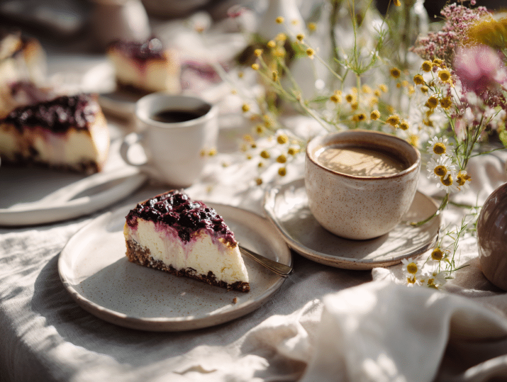 no bake huckleberry cheesecake served