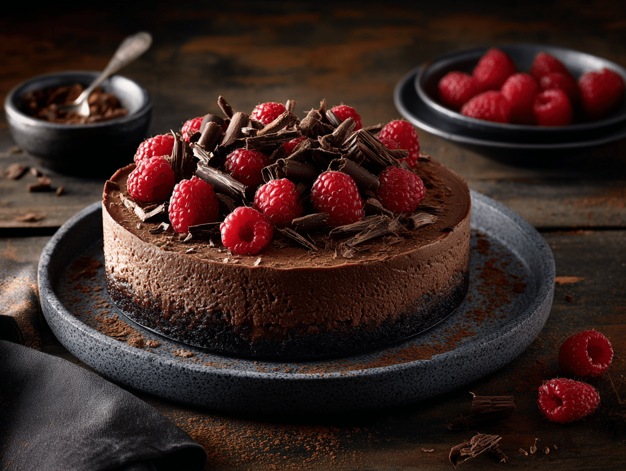 Dark Chocolate Raspberry Cheesecake