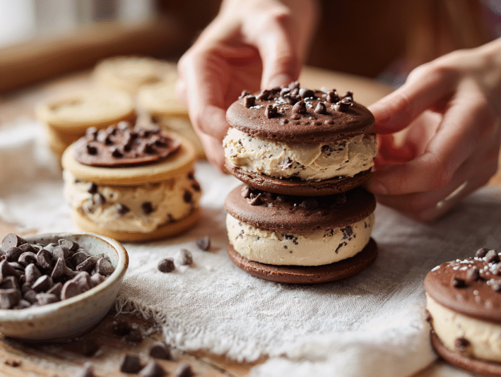Spreading cookie dough filling	