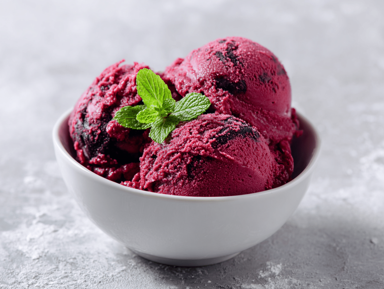 Dye-free black raspberry ice cream in bowl