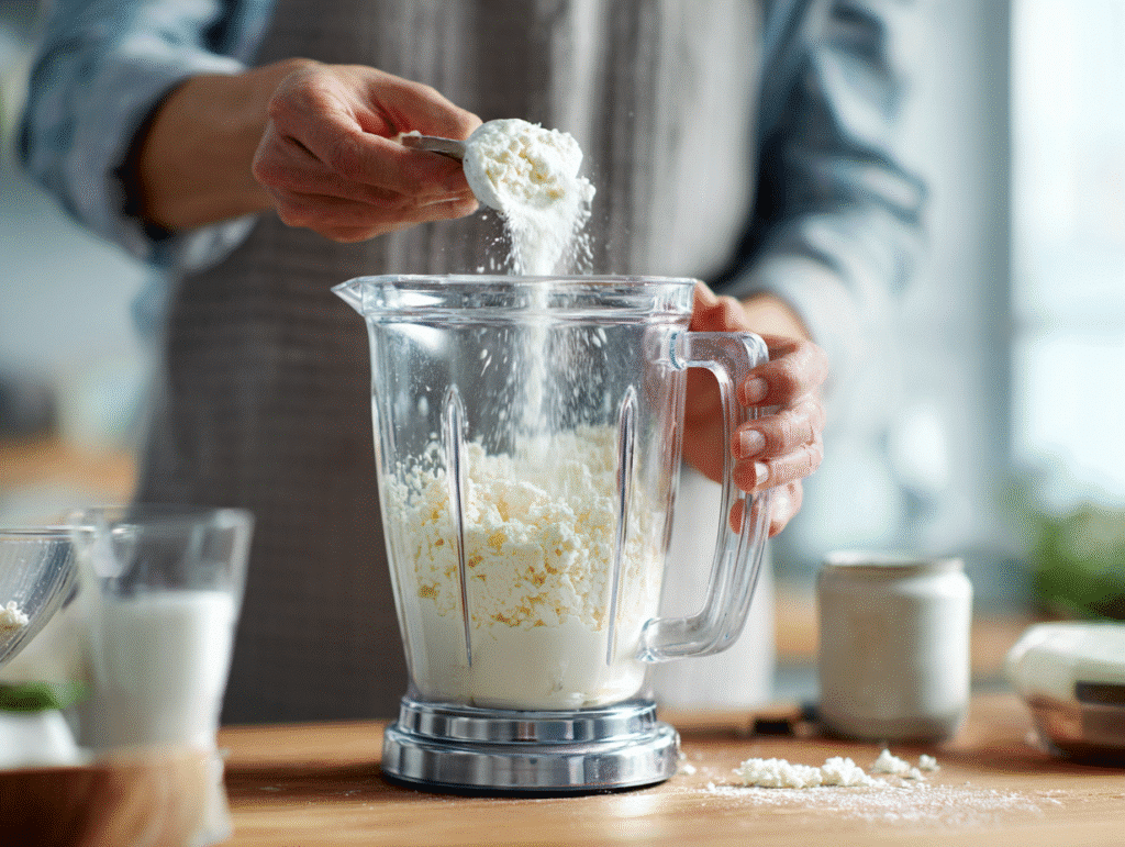 Blending cottage cheese ice cream mixture