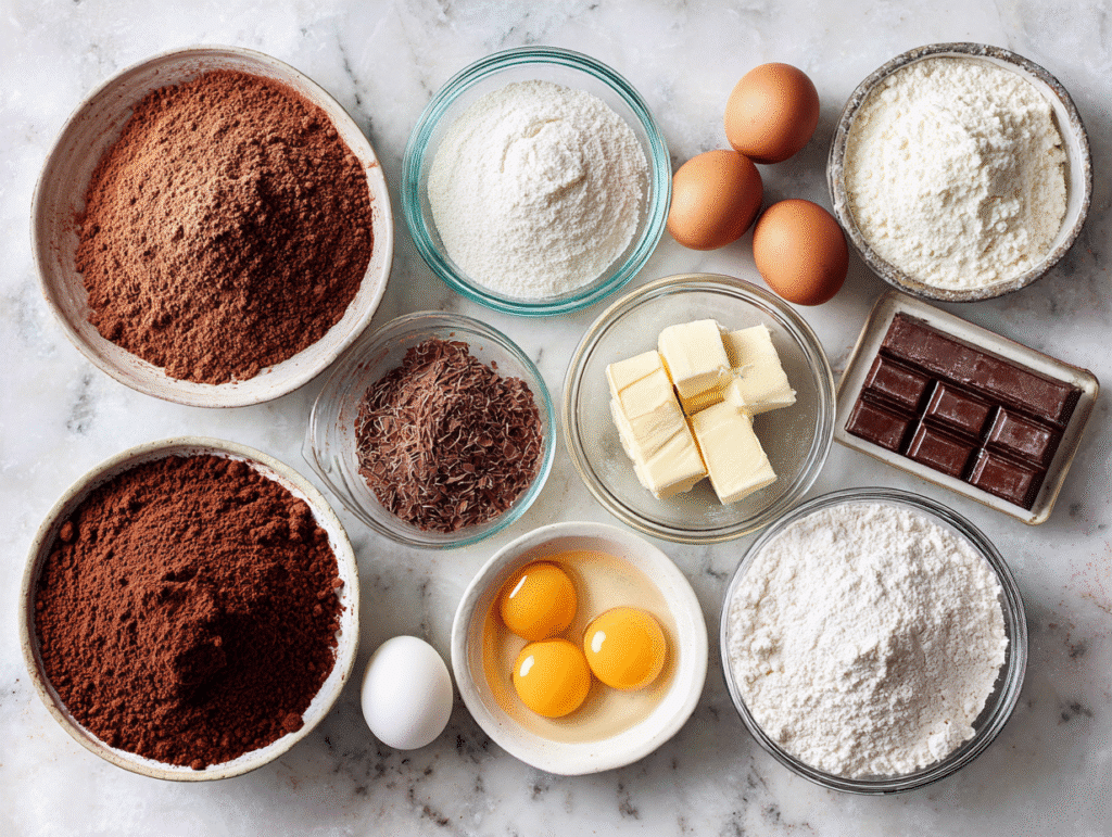 Ingredients for brownie waffles on counter