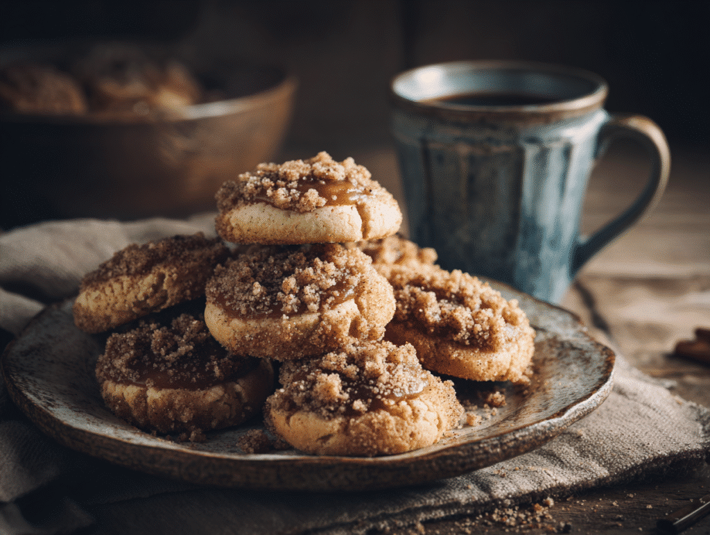 Gilmore Girls Coffee Cake Cookies styled with coffee