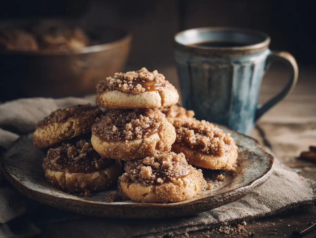 Gilmore Girls Coffee Cake Cookies styled with coffee