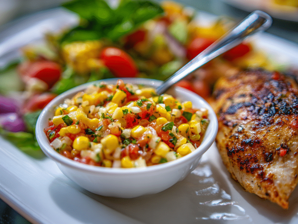 Corn salsa as a side for grilled chicken