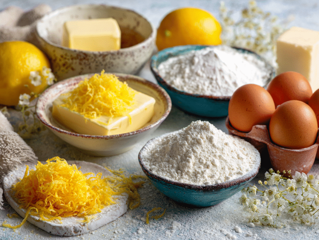 Baking ingredients for lemon sugar cookies