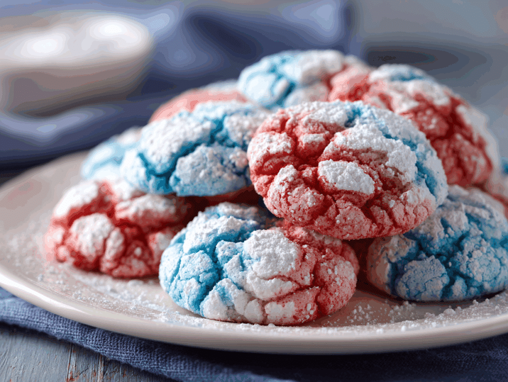 Patriotic Cookies on Platter with Berries