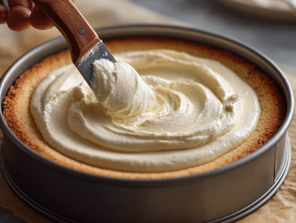 spreading cheesecake filling