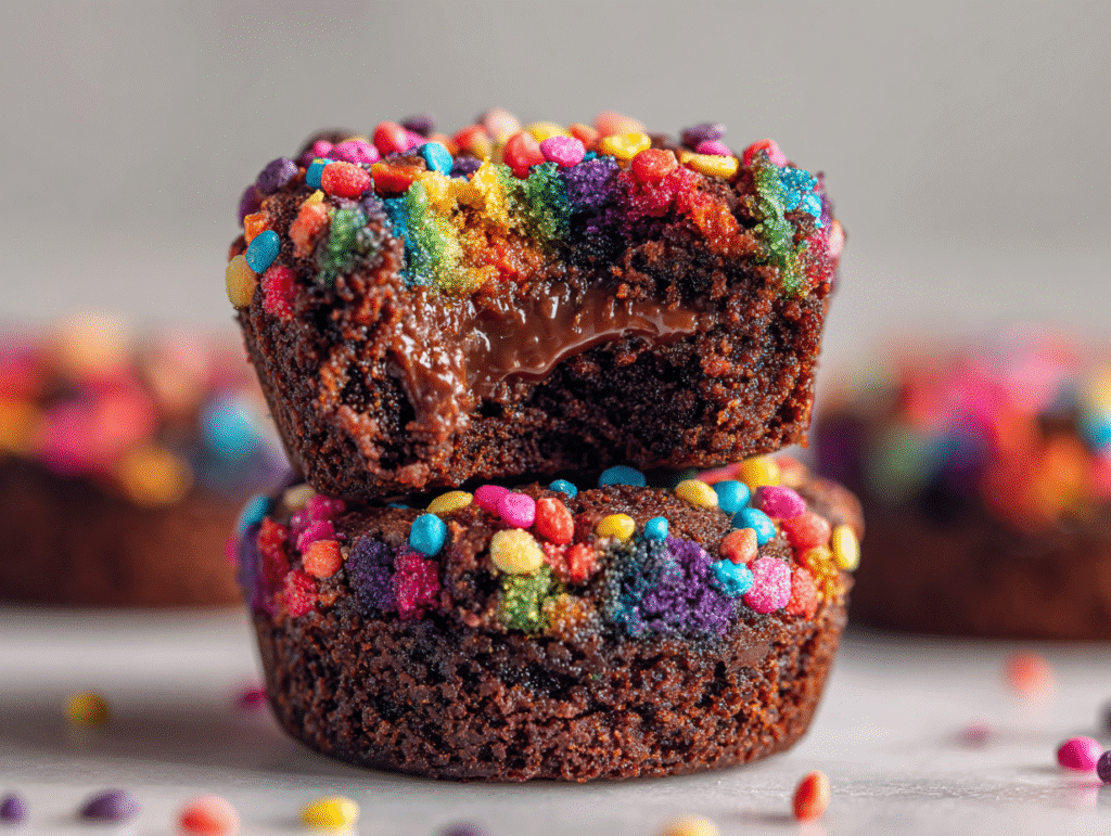 Gooey cosmic brownie bites stacked and served