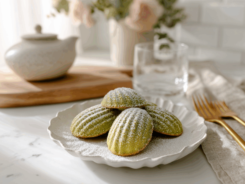 Matcha madeleines served with Japanese tea
