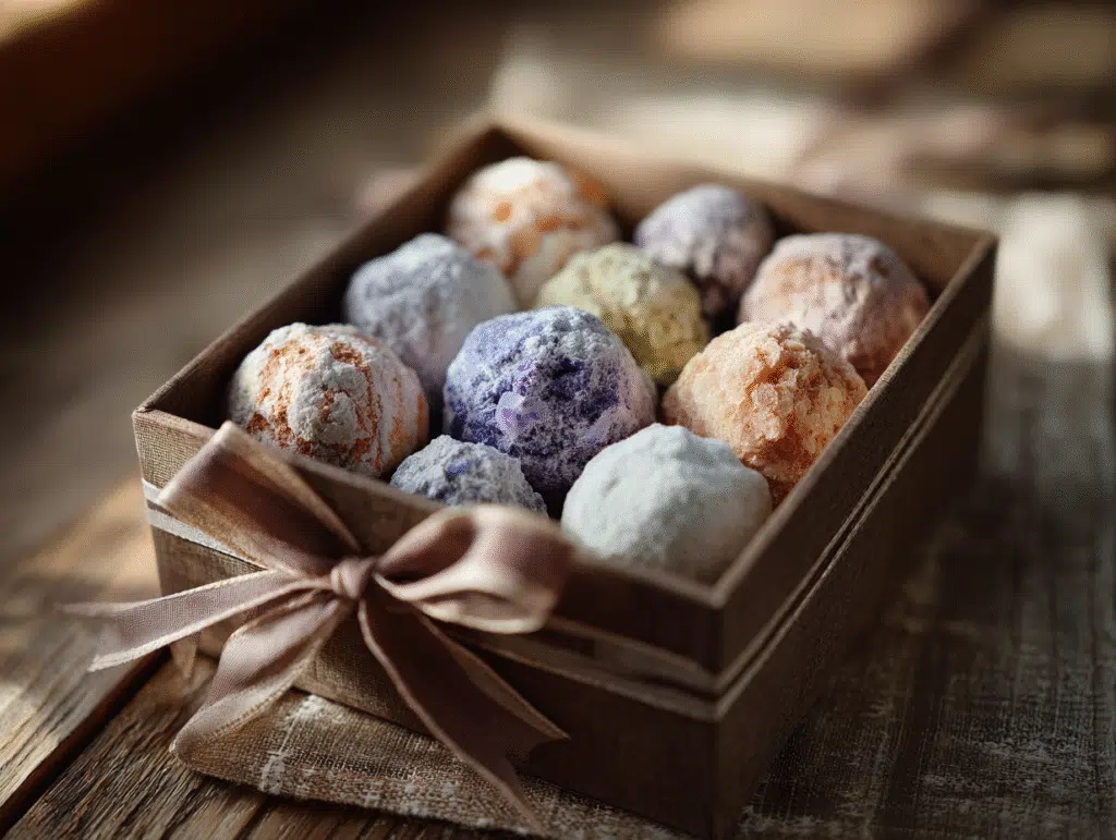 Gift-wrapped candy geodes in box