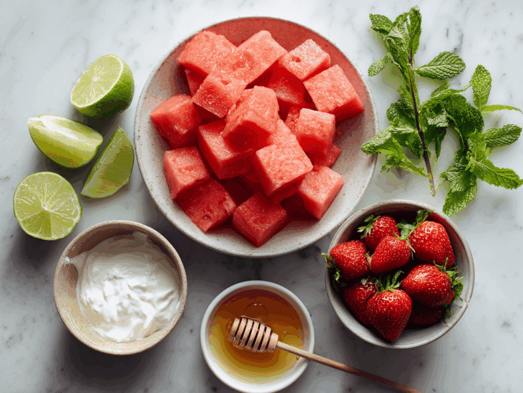 Fresh ingredients for homemade watermelon popsicles
