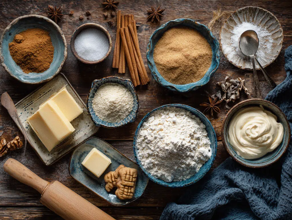  Coffee cake cookie ingredients laid out