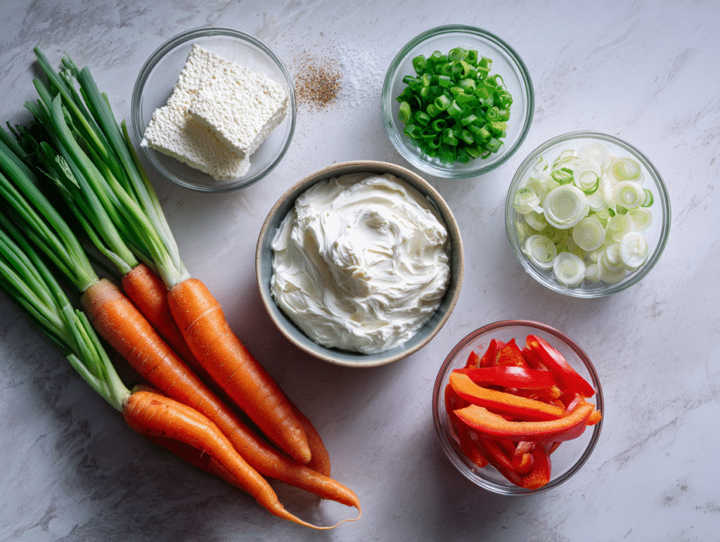 Ingredients for skinny poolside dip laid out on countertop