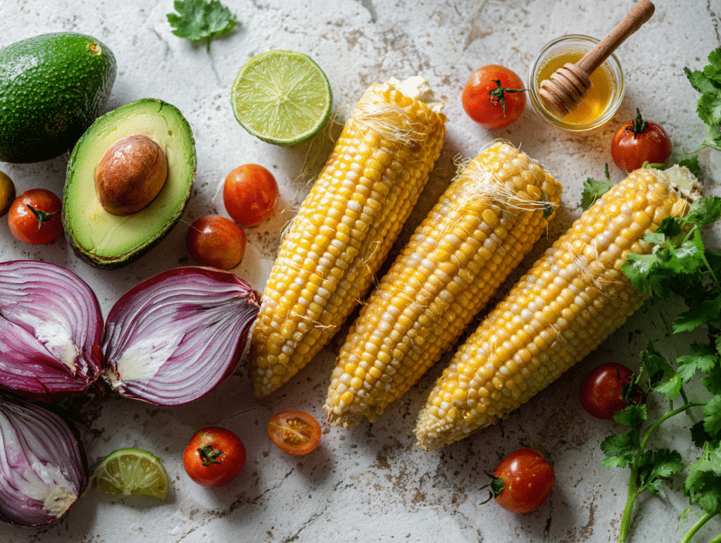 Ingredients for Summer Corn Avocado Salad Ingredients for Summer Corn Avocado Salad