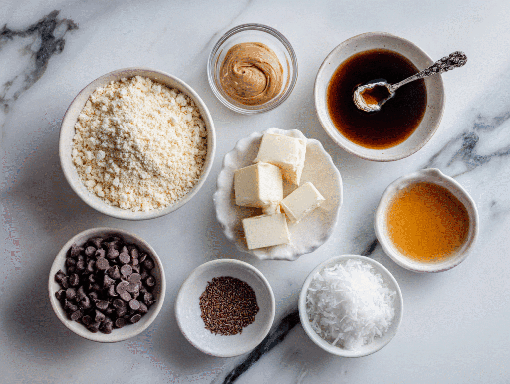 Ingredients for Protein Twix Bars laid out